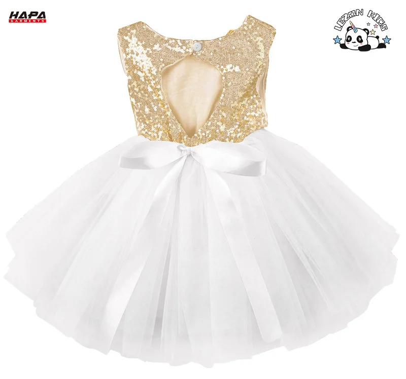 LEZONKIDS - New Fashion Round Neck Sleeveless Dress Girls Sequined Mesh Tutu Princess Girls Dress for Kids